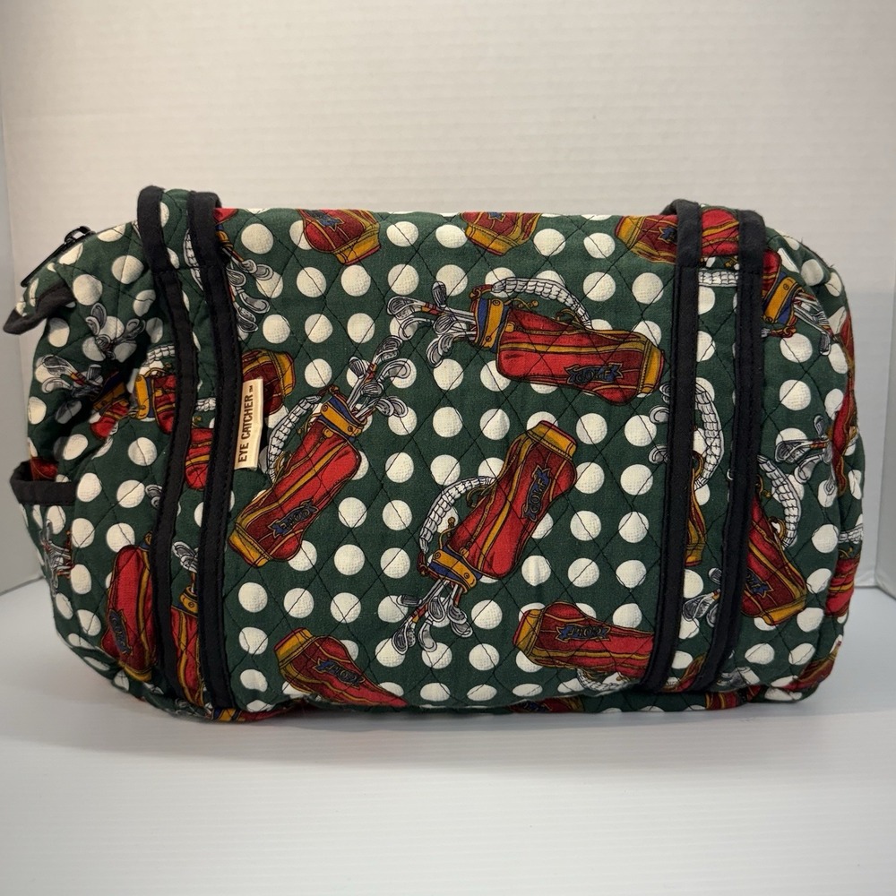 Eye Catcher Golf Clubs Balls Golfer Quilted Tote Bag Purse Green Red White